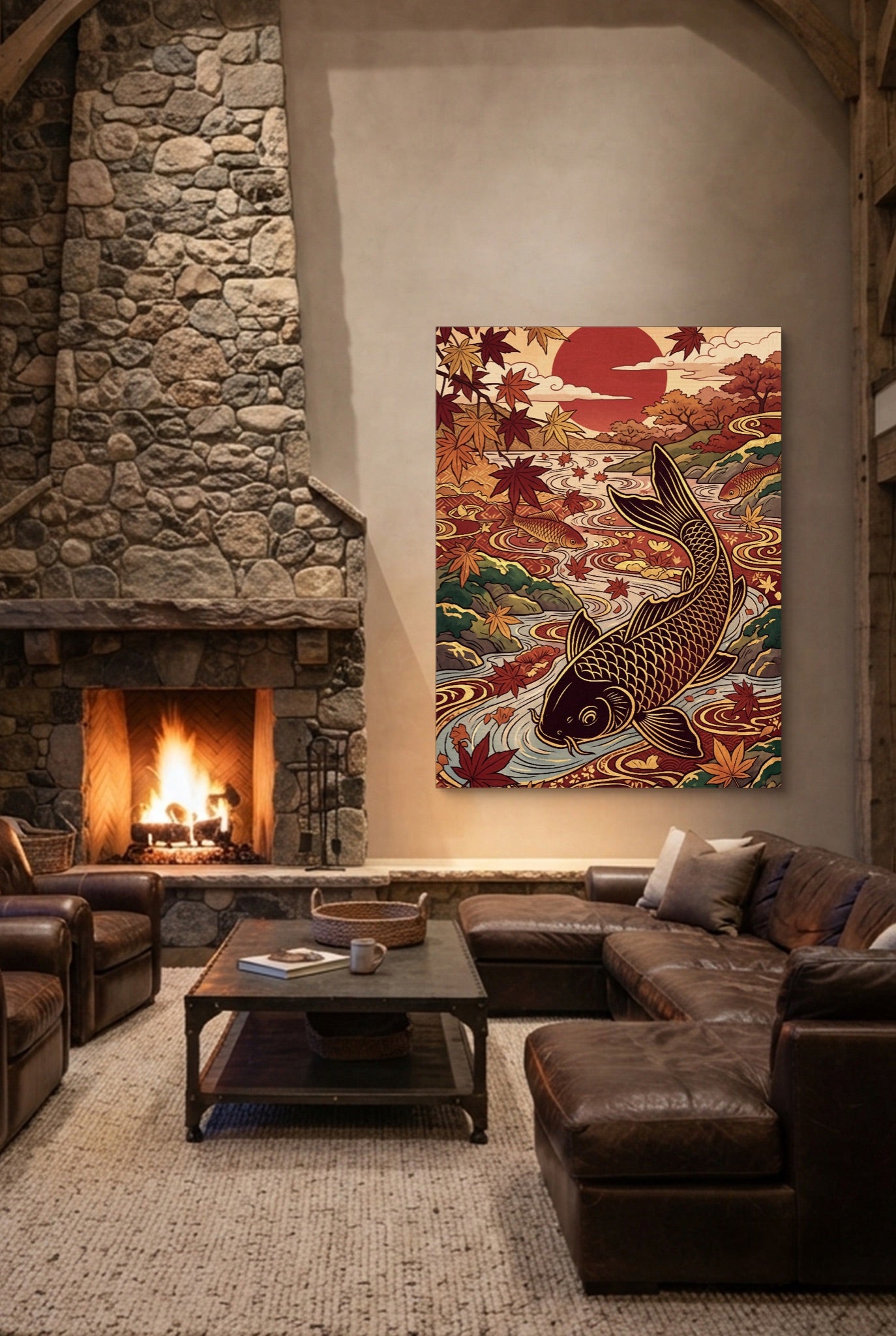 Koi Autumn River — koi autumn river white studio framed black