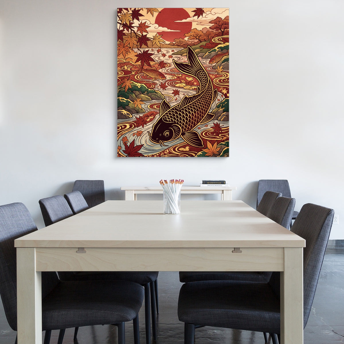 Koi Autumn River — koi autumn river sq office wall 1port flush print