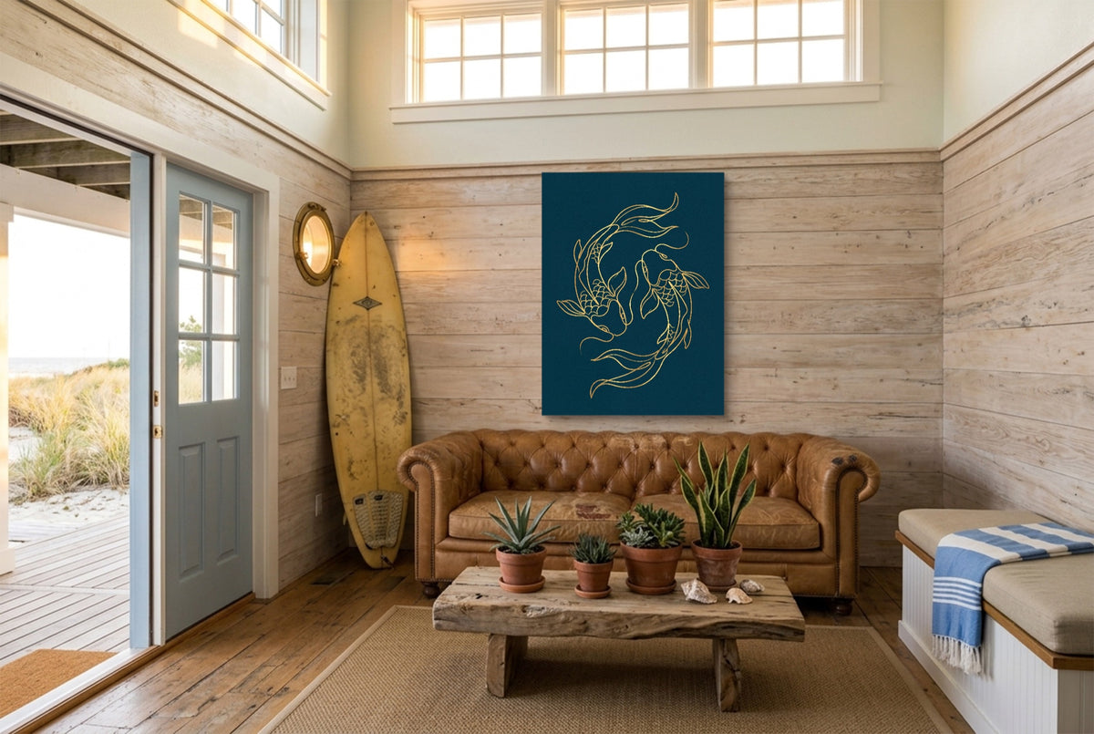 Koi Deep Embrace — koi deep embrace living room with couch 3 1port flush print