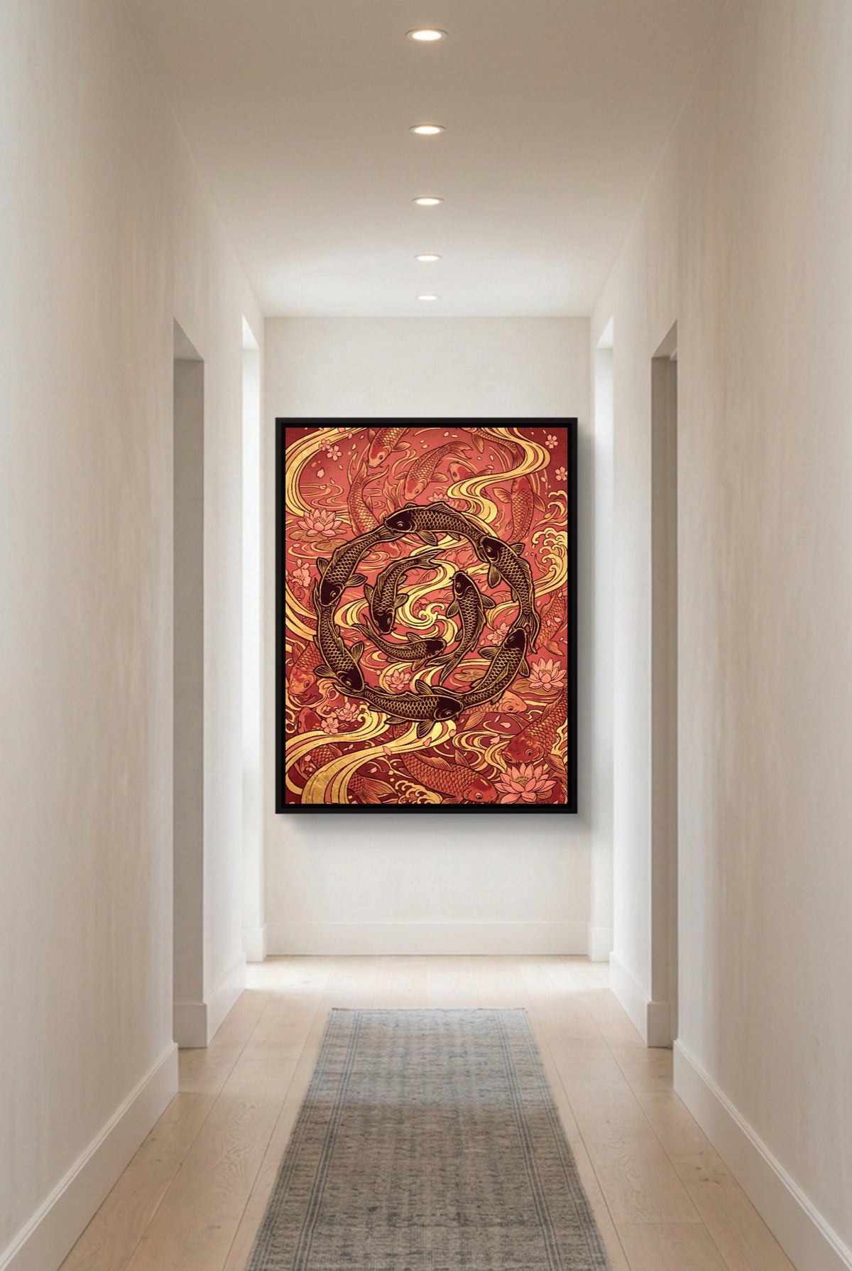 Koi Golden Flow — koi golden flow p long hallway with carpet 1port framed black