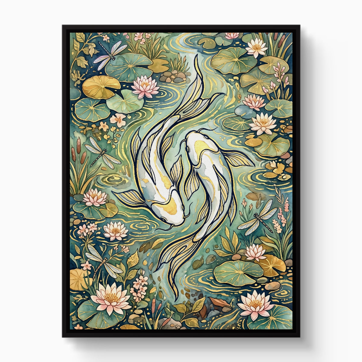 Koi Golden Harmony — koi golden harmony white studio framed black