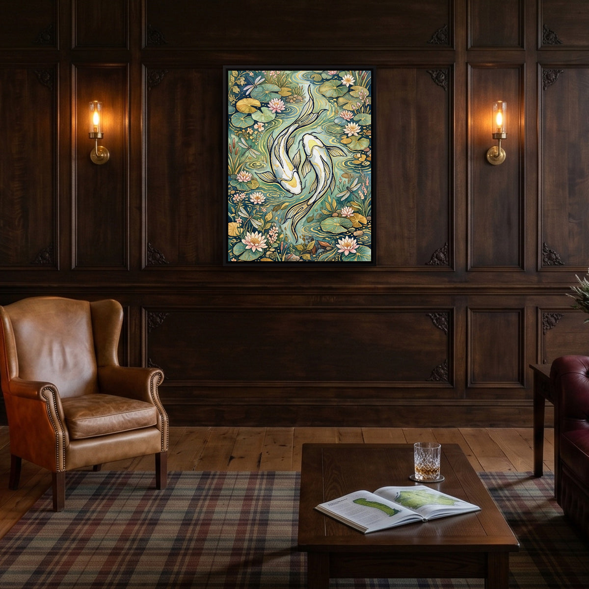 Koi Golden Harmony — koi golden harmony sq old money room 1port framed black