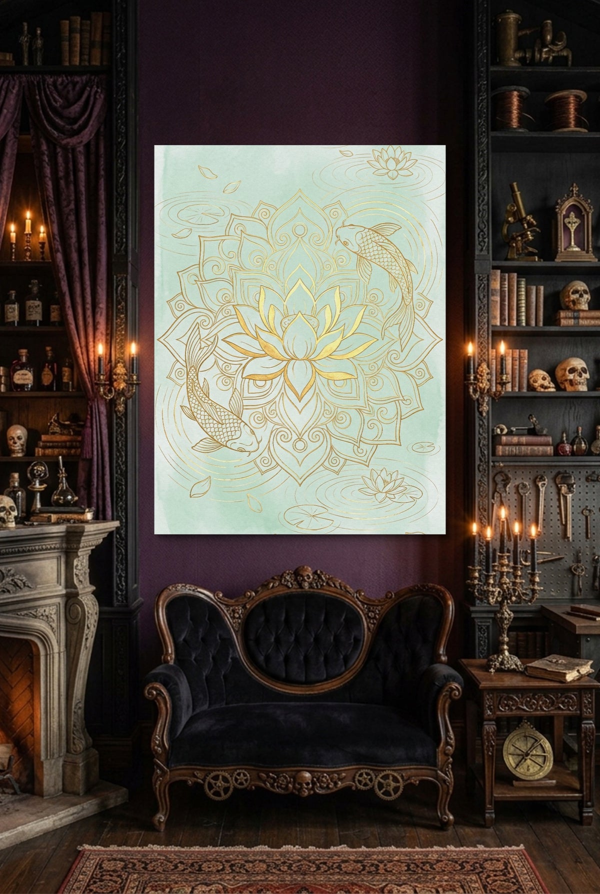 Koi Pond Mandala — koi pond mandala p indoor room with furniture 1port flush print