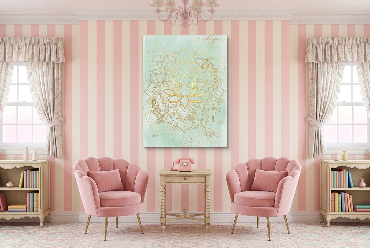 Koi Pond Mandala — koi pond mandala pink living room interior 1port flush print