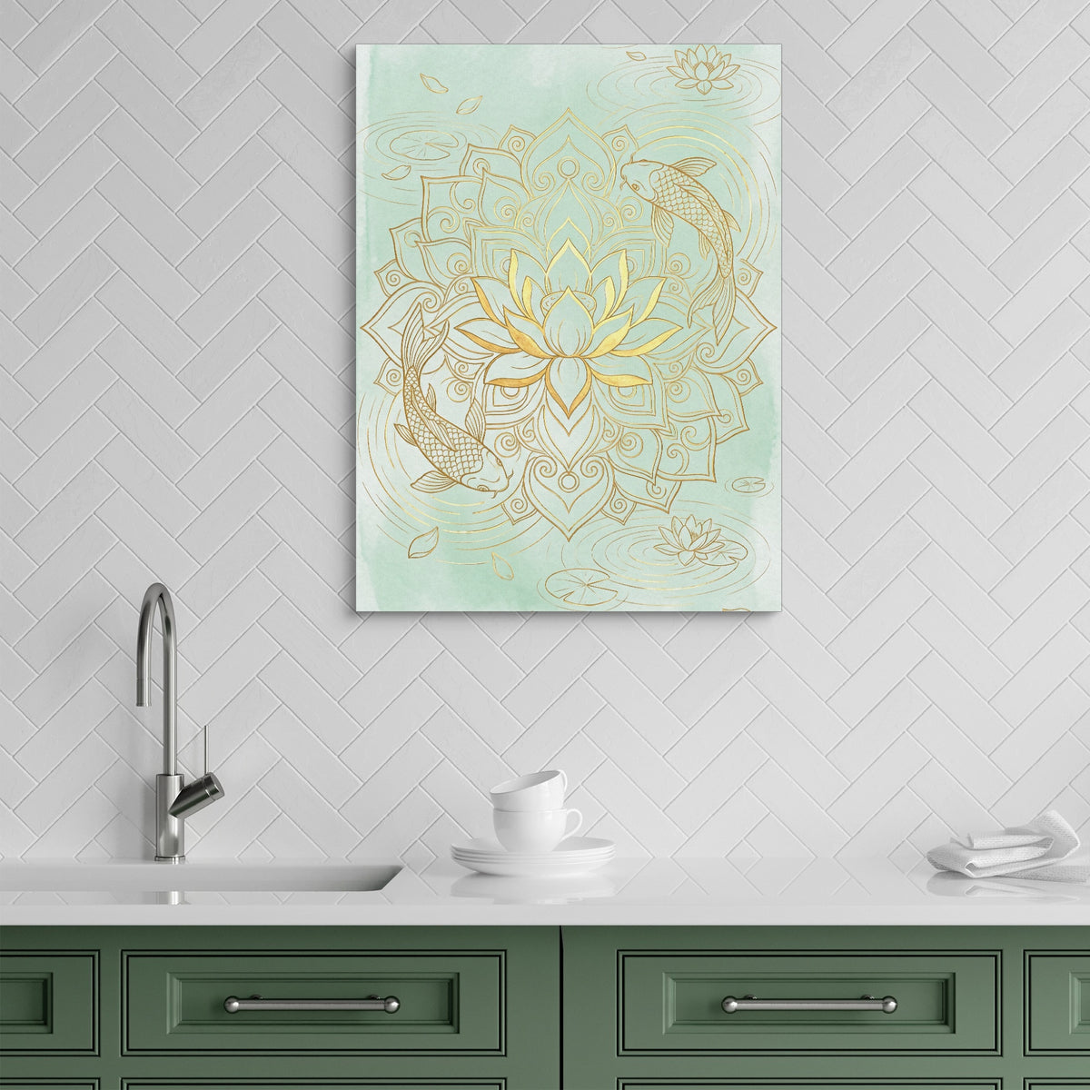 Koi Pond Mandala — koi pond mandala sq green kitchen 1port flush print