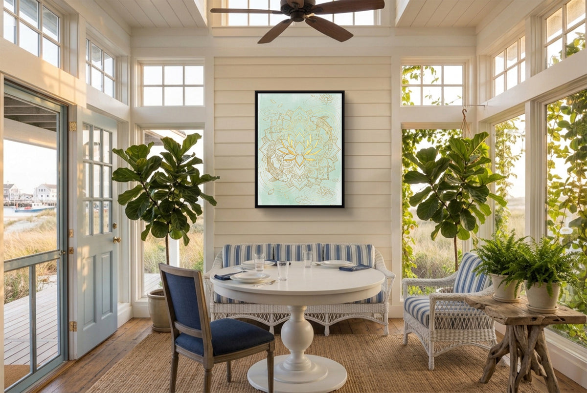 Koi Pond Mandala — koi pond mandala sunroom with furniture 1port framed black