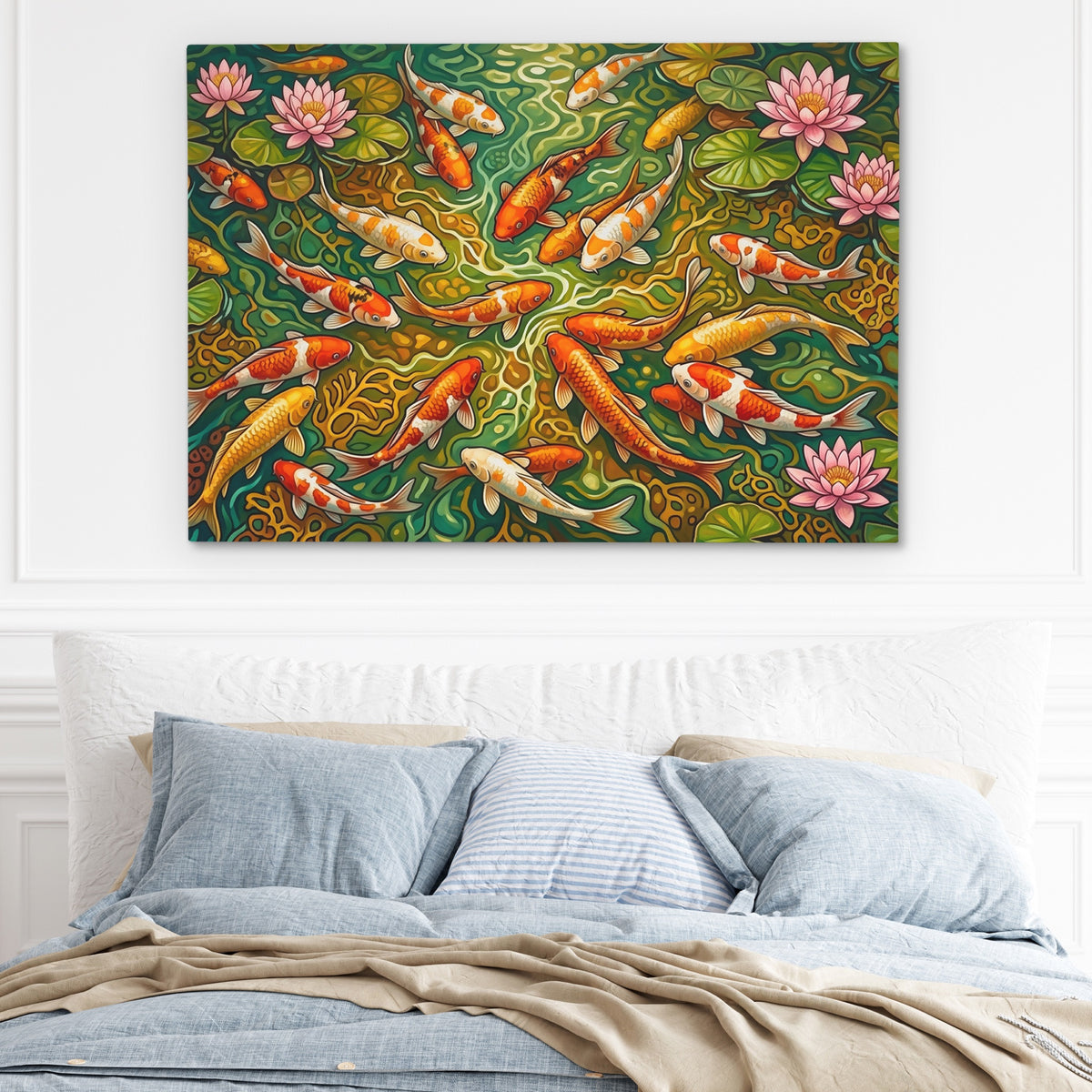 Koi Pond Tapestry — Koi Pond Tapestry Light Blue Bed 217
