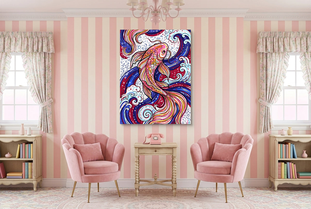 Koi Swirl — koi swirl pink living room interior 1port flush print