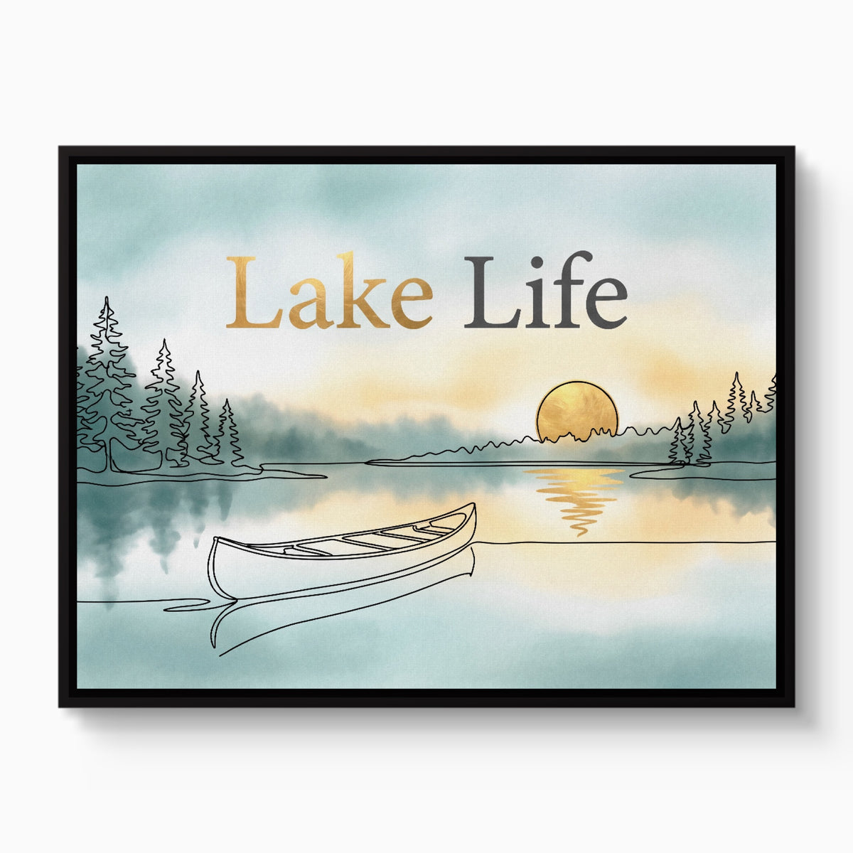 Lake Sunset Canoe — lake sunset canoe white studio framed black