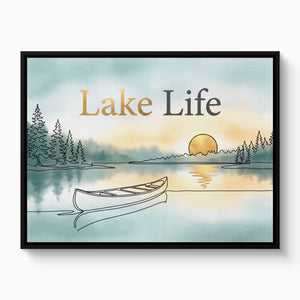 Lake Sunset Canoe — lake sunset canoe white studio framed black