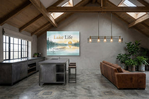 Lake Sunset Canoe — lake sunset canoe modern minimalist living room 4 1land flush print