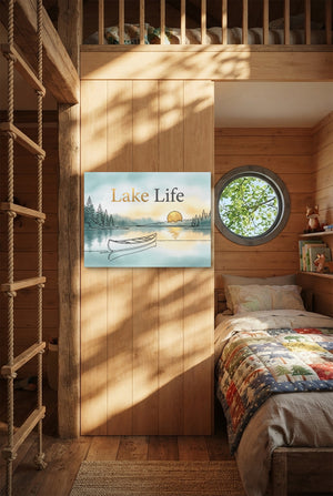 Lake Sunset Canoe — lake sunset canoe p bedroom with loft area 1land flush print
