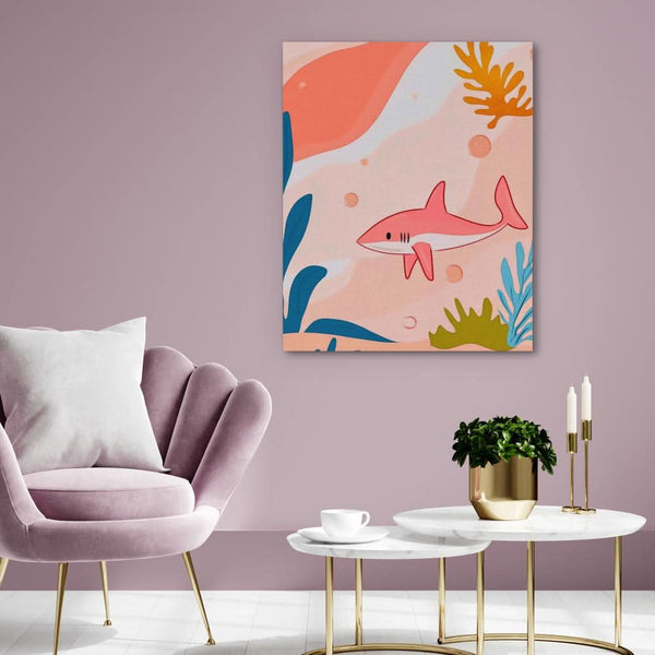 Large Pink Shark in a room