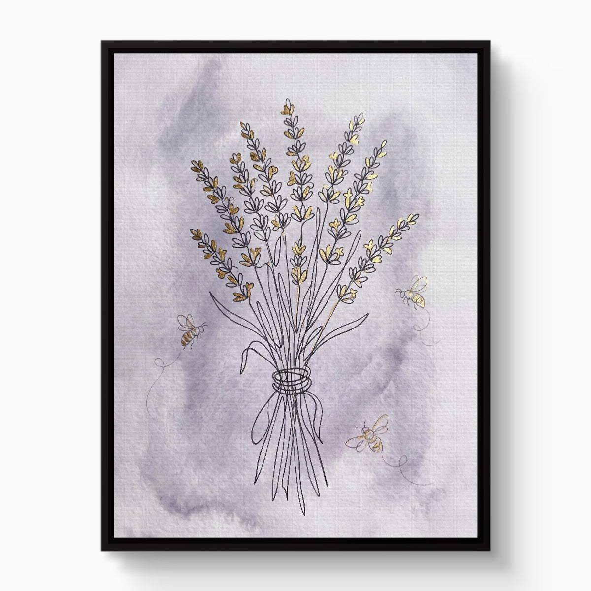 Lavender Bee Flight — lavender bee flight white studio framed black