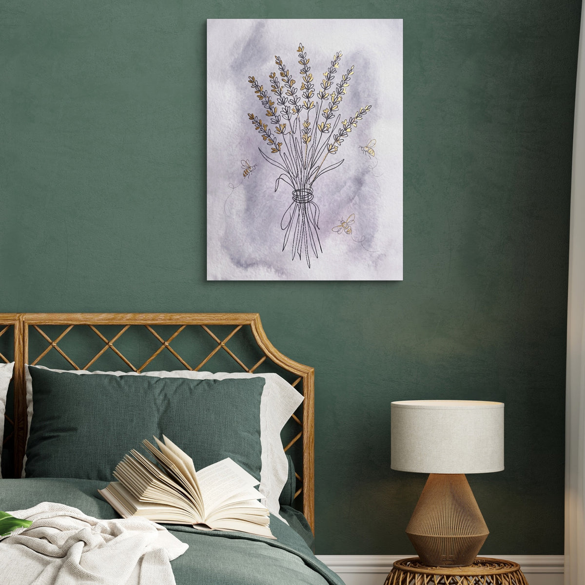 Lavender Bee Flight — lavender bee flight sq green bed 1port flush print