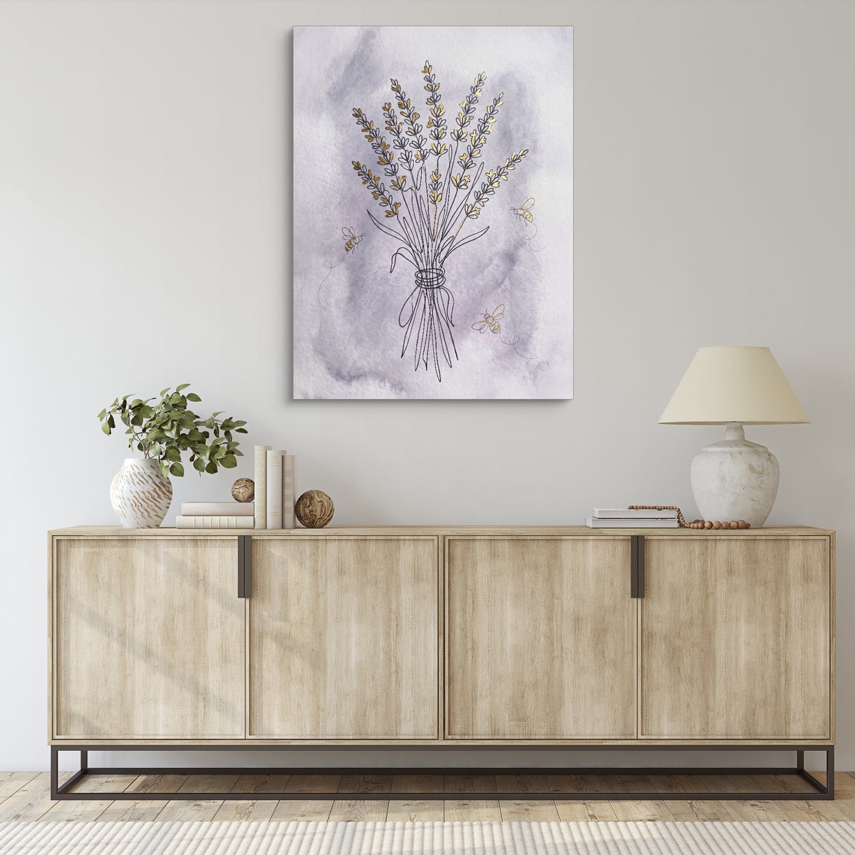 Lavender Bee Flight — lavender bee flight sq living room desk 1port flush print