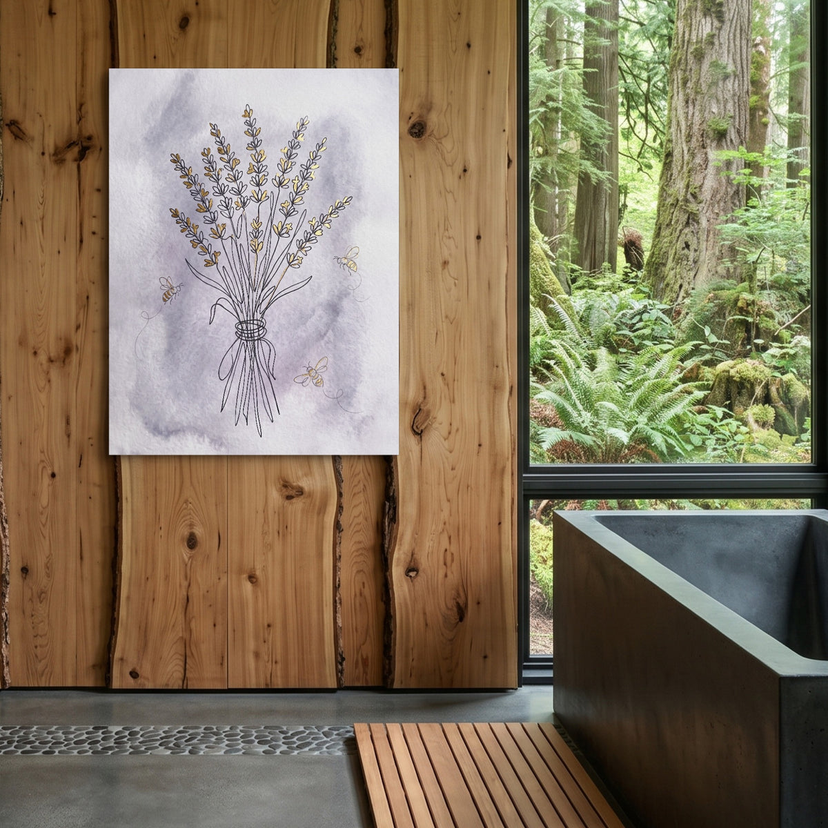Lavender Bee Flight — lavender bee flight sq outdoor bathroom log 1port flush print