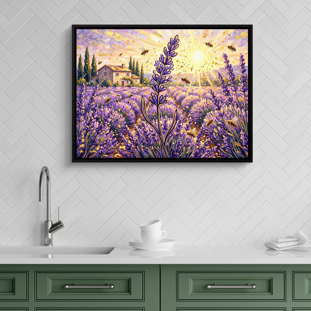 Lavender Golden Sunrise — lavender golden sunrise sq green kitchen 1land framed black
