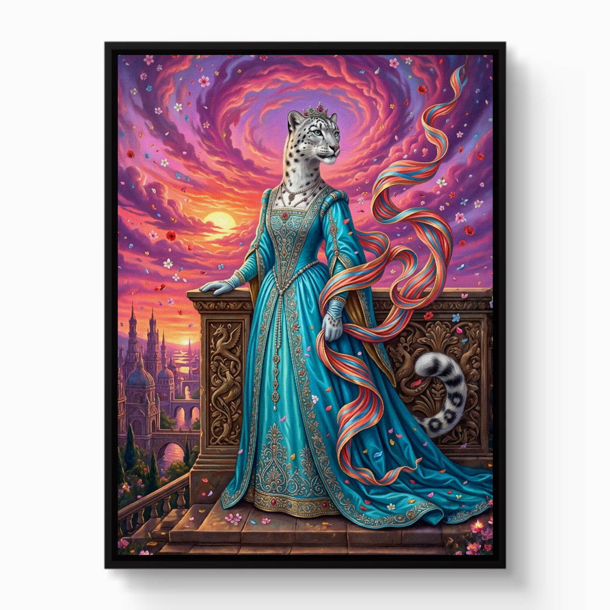 Leopard Balcony Sunset — leopard balcony sunset white studio framed black