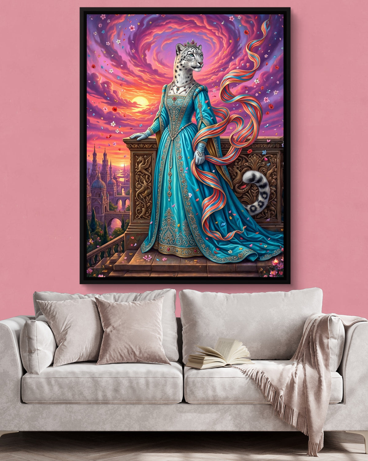 Leopard Balcony Sunset — leopard balcony sunset psd pink wall pink couch 1port framed black