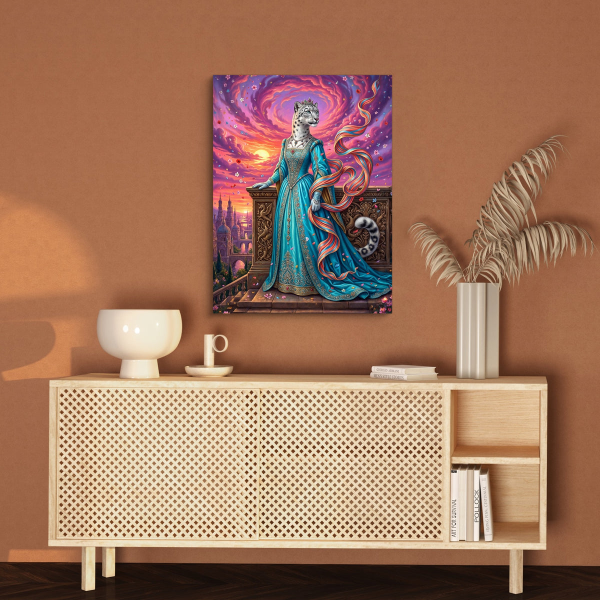 Leopard Balcony Sunset — leopard balcony sunset sq brown wall 1port flush print