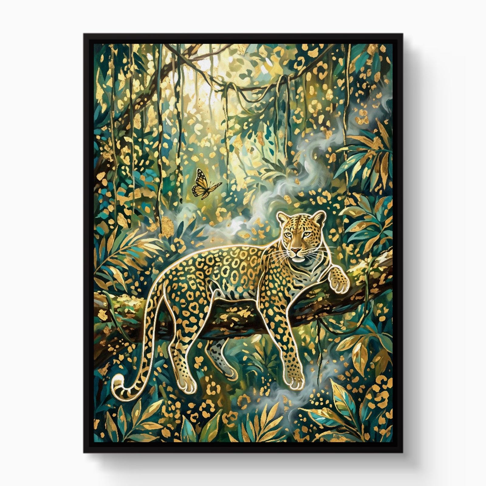 Leopard Golden Jungle — leopard golden jungle white studio framed black