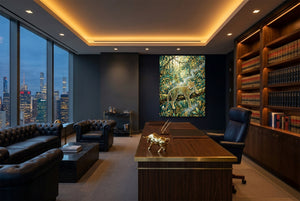 Leopard Golden Jungle — leopard golden jungle office with city view 4 1port flush print