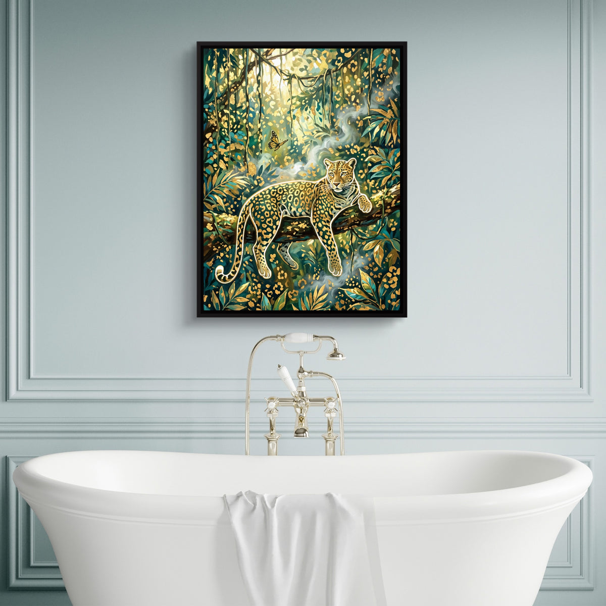 Leopard Golden Jungle — leopard golden jungle sq luxury bathroom wall 1port framed black