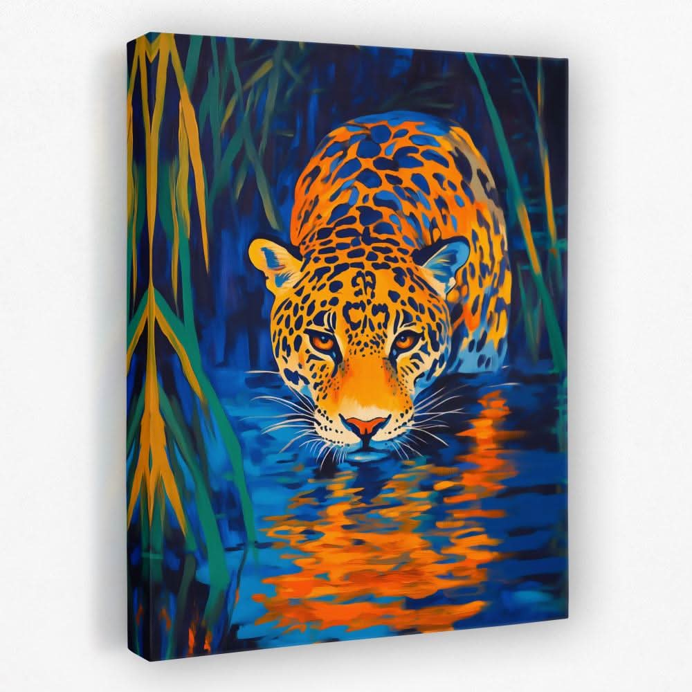 Leopard Stalking the Waters - Animals Canvas Wall Art