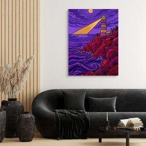 Lighthouse Crag Watch — lighthouse crag watch sq black couch and wood walls 1port flush print