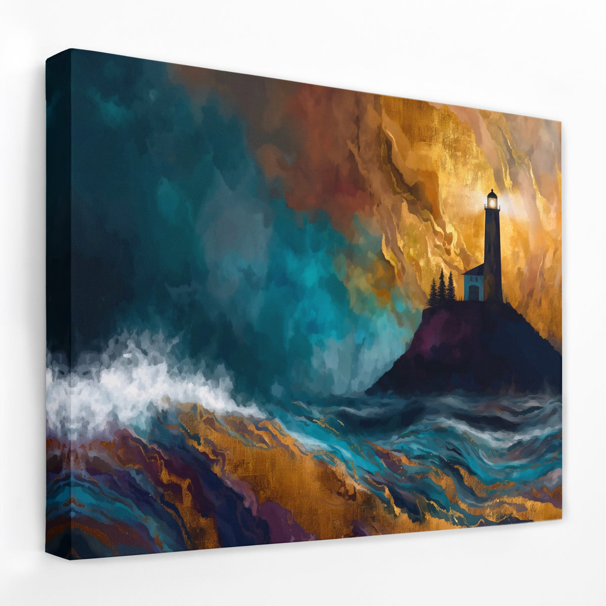 Lighthouse Stormy Vigil — Lighthouse Stormy Vigil Landscape   Side View   Mirror Wrap 132