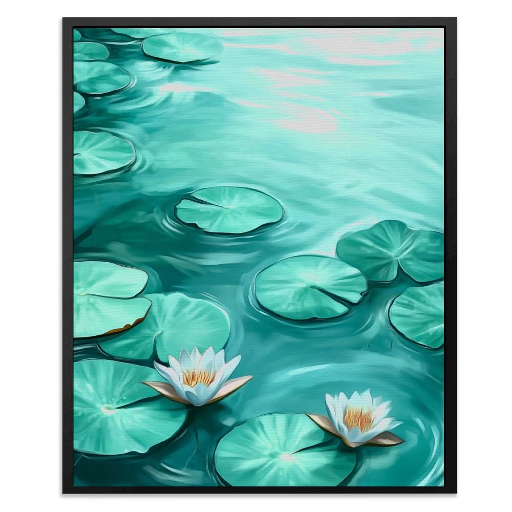 lily pad with flower Lily Pads Serenade Water Lily Art 24x18 / Black Floating Frame