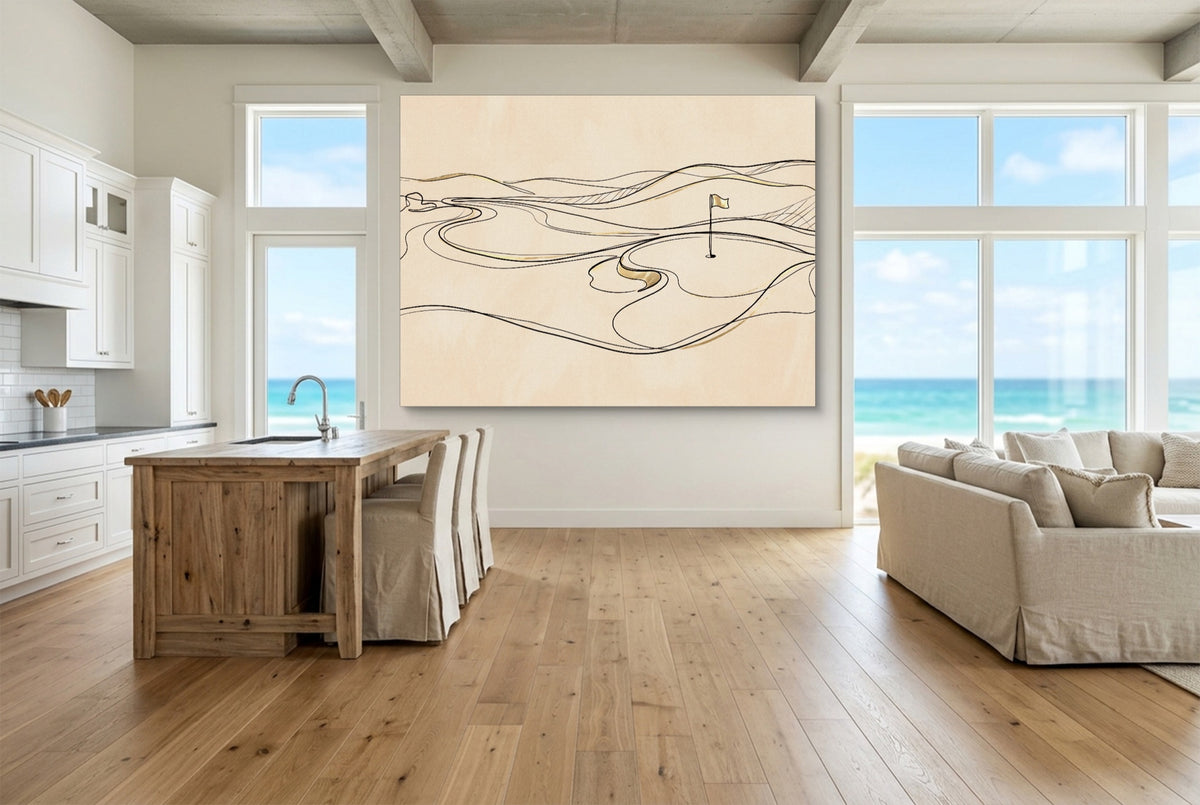 Line Golf Hole Landscape — line golf hole landscape living room with ocean view 2 1land flush print