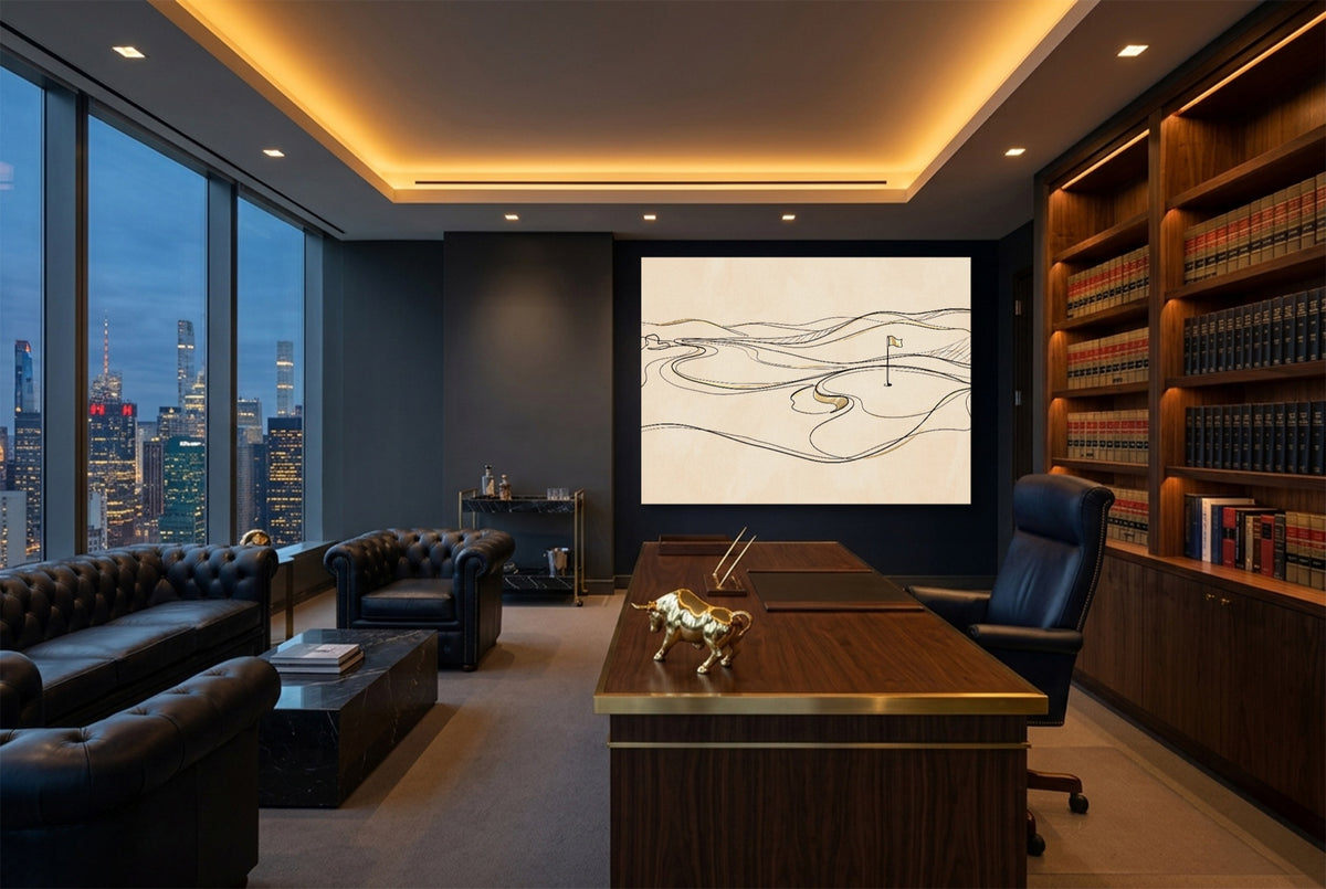 Line Golf Hole Landscape — line golf hole landscape office with city view 4 1land flush print