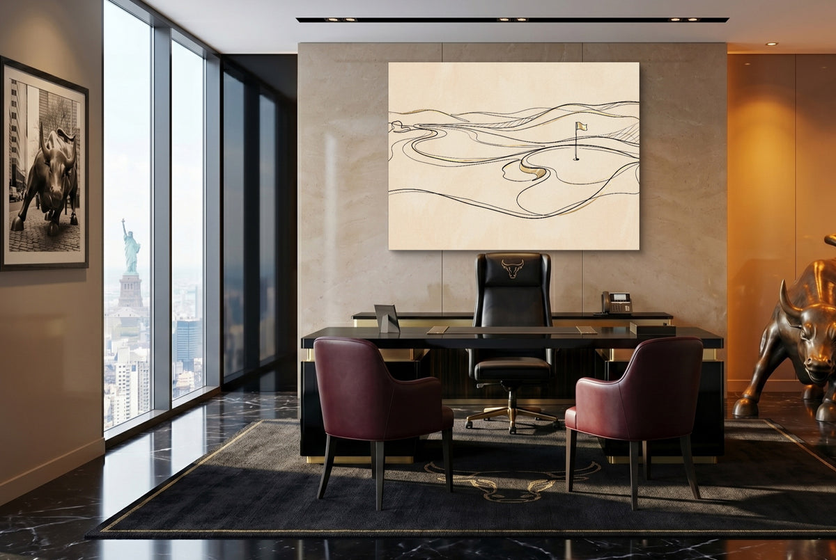 Line Golf Hole Landscape — line golf hole landscape office with desk and chairs 2 1land flush print