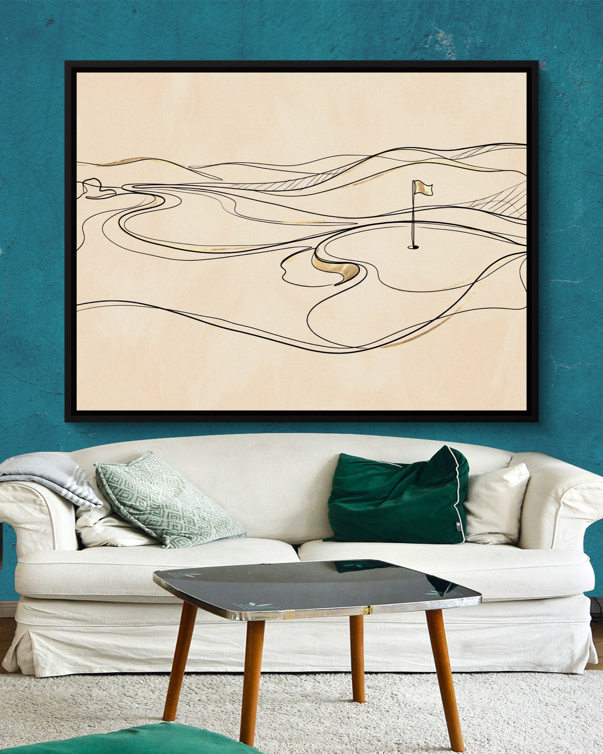 Line Golf Hole Landscape — line golf hole landscape psd aqua wall white couch 1land framed black