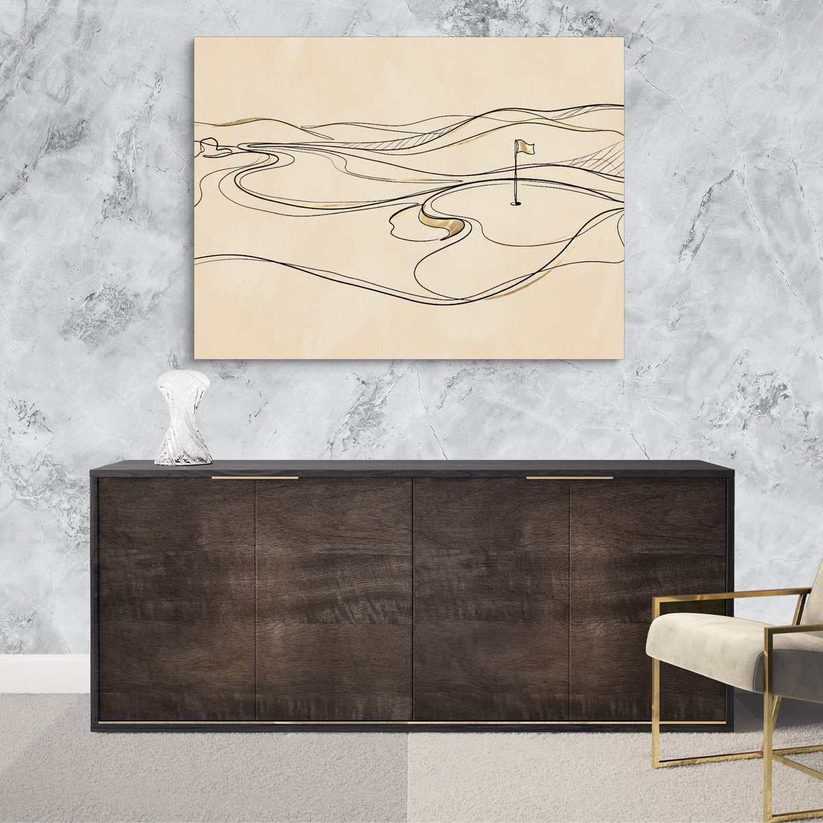 Line Golf Hole Landscape — line golf hole landscape sq luxurious room granite wall 1land flush print
