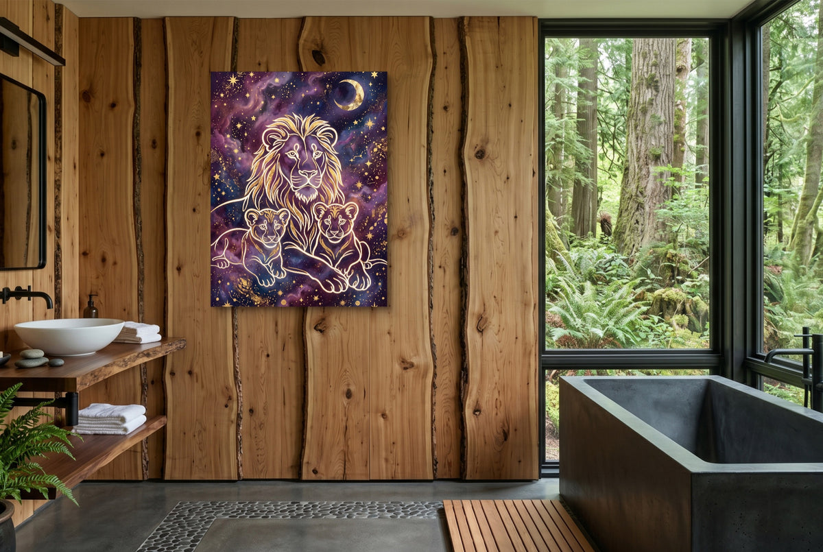 Lion Cosmic Gold — lion cosmic gold wooden bathroom with window 1port flush print