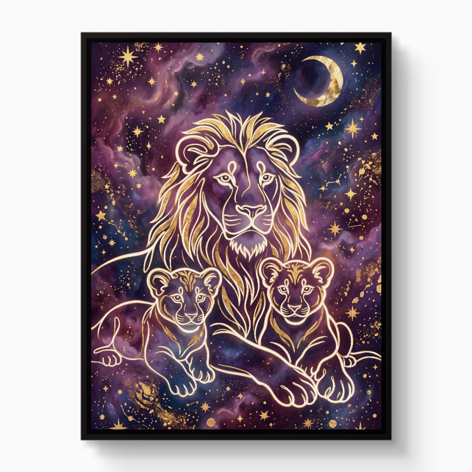 Lion Cosmic Gold — lion cosmic gold white studio framed black