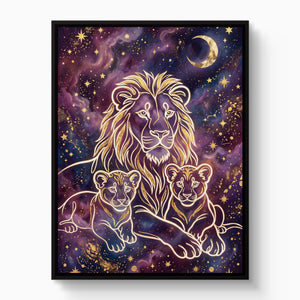Lion Cosmic Gold — lion cosmic gold white studio framed black