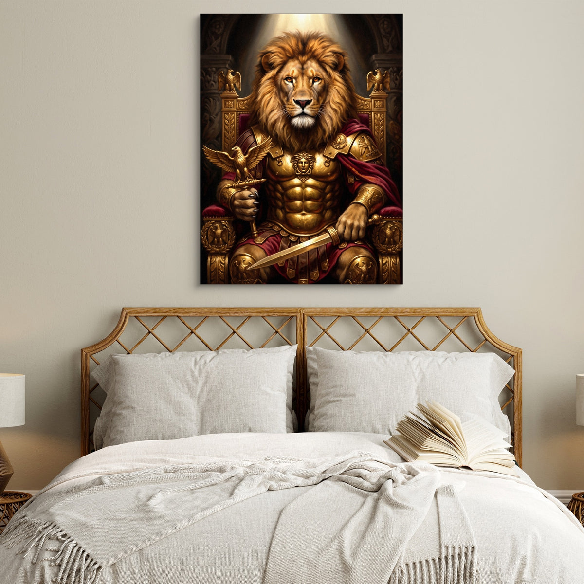 Lion Enthroned — lion enthroned sq white bedroom 1port flush print