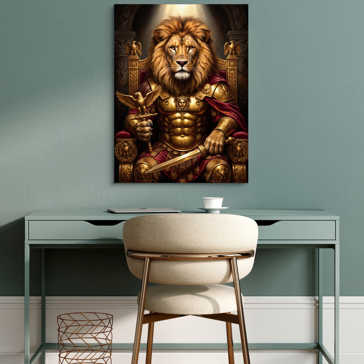Lion Enthroned — lion enthroned sq green desk 1port flush print