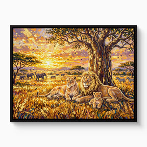 Lion Family Sunset — lion family sunset white studio framed black