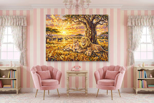 Lion Family Sunset — lion family sunset pink living room interior 1land flush print