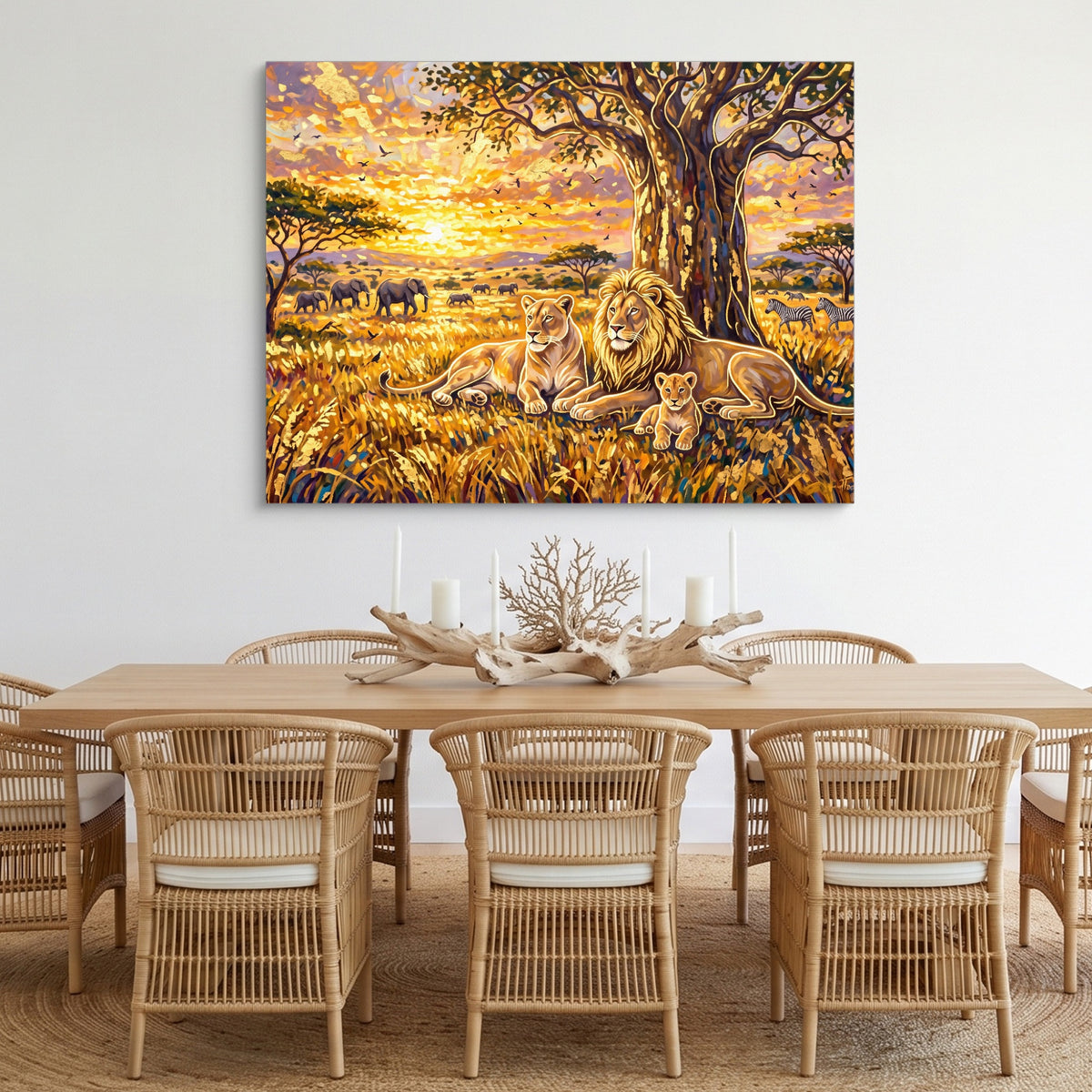 Lion Family Sunset — lion family sunset sq cozy dining room 1land flush print