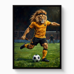 Lion Field Kick — lion field kick white studio framed black