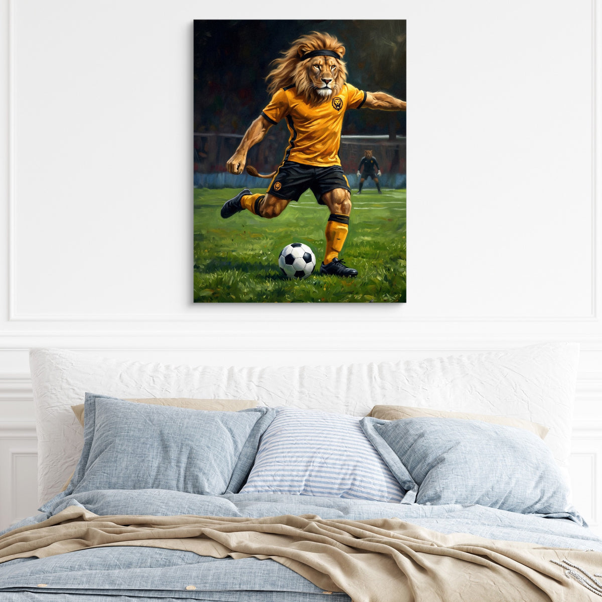 Lion Field Kick — lion field kick sq light blue bed 1port flush print