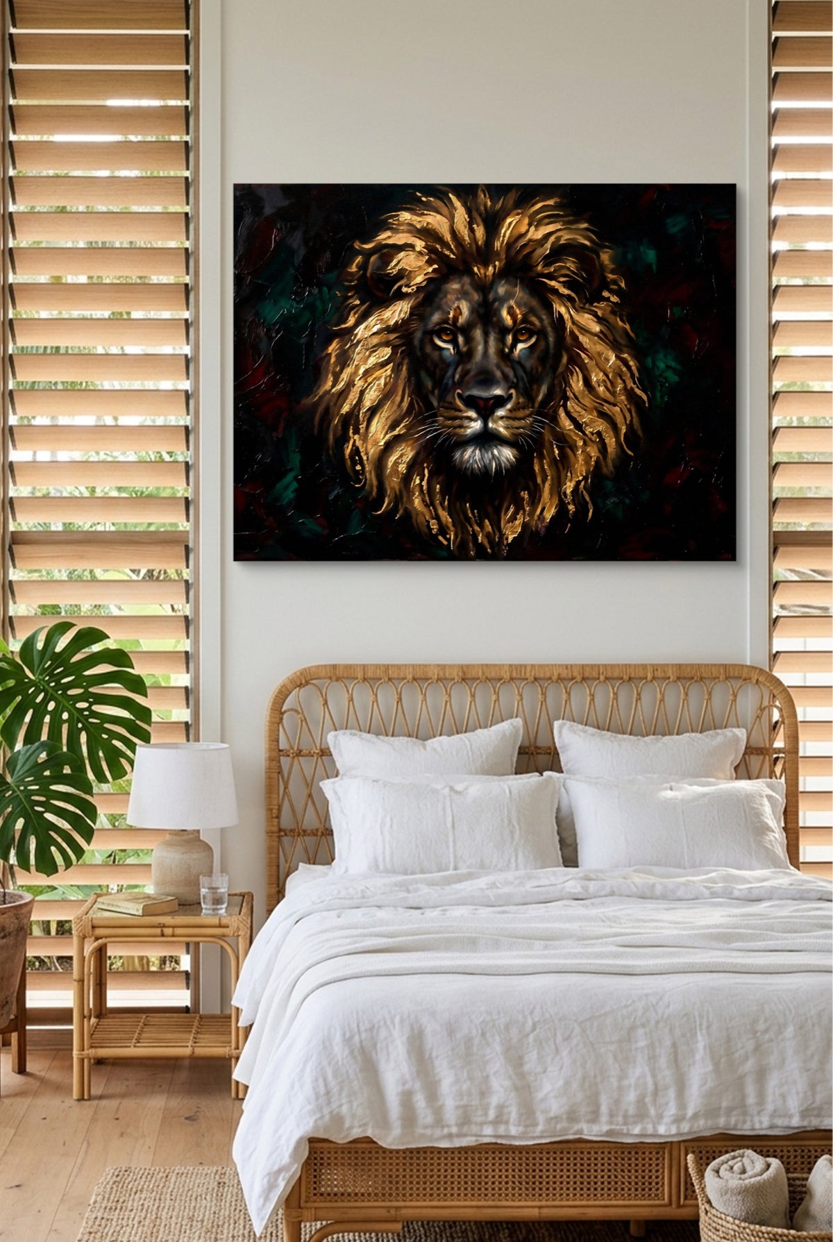 Lion Gilded Majesty — lion gilded majesty p bedroom with window blinds 1land flush print