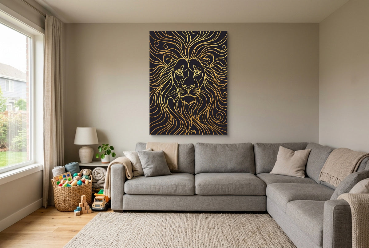 Lion's Liquid Mane — lion's liquid mane living room with sectional sofa 1port flush print