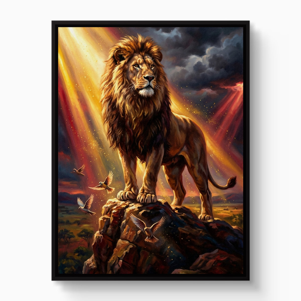 Lion's Rocky Stand — lion's rocky stand white studio framed black